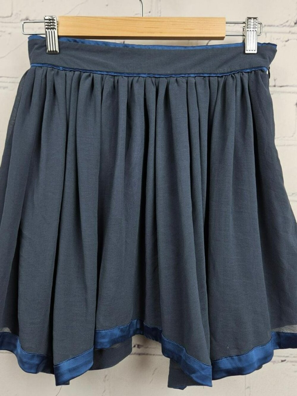 Blue Satin Trim Mini Skirt Womens S Layered Twelve by Twelve Zip Preppy Flowy